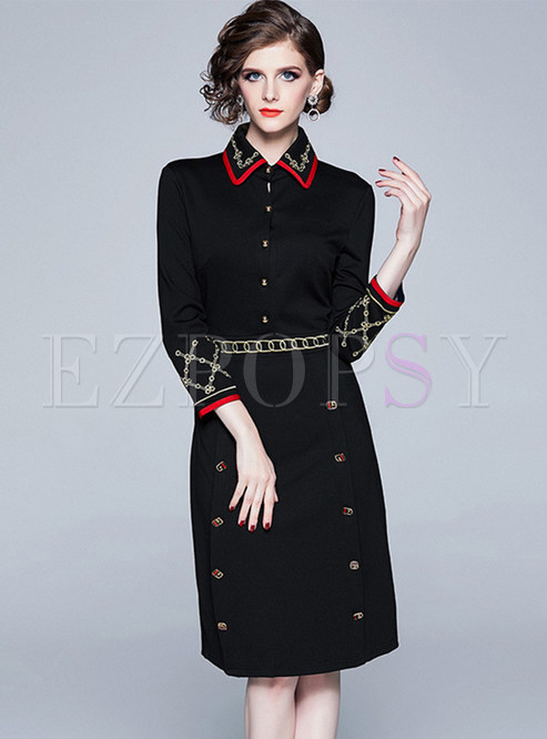 Retro Doll Collar Embroidered Knee-length Dress