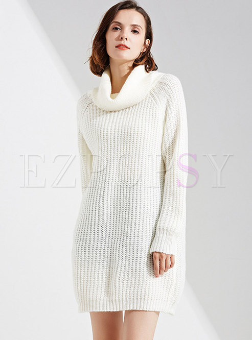 High Neck Pure Color Straight Knitted Dress