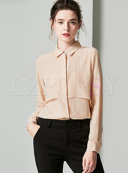 Brief Solid Color Single-breasted Blouse