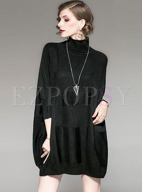 Black Long Sleeve Loose Sweater Dress