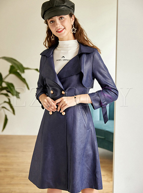 Casual Notched Double-breasted Waist Trench Coat