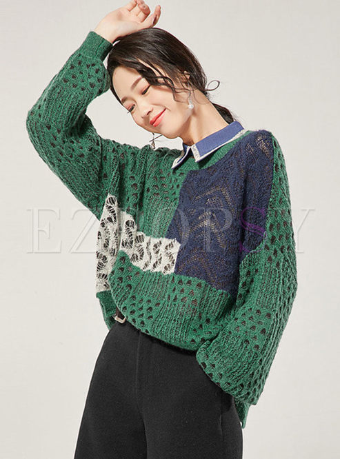 O-neck Openwork Loose Pullover Sweater