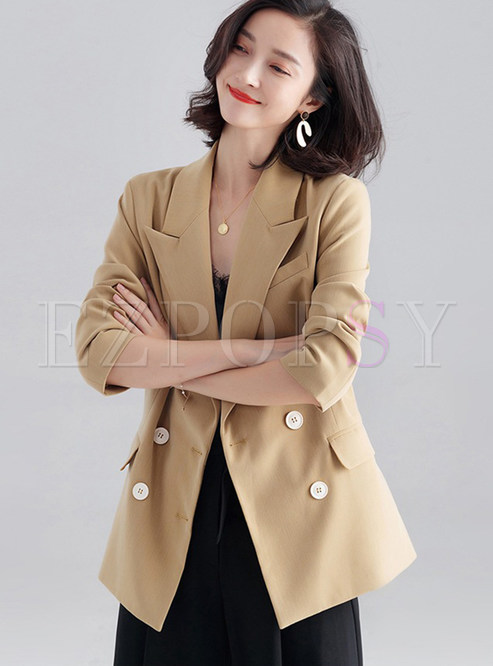 Solid Color Lapel Double-breasted Straight Blazer