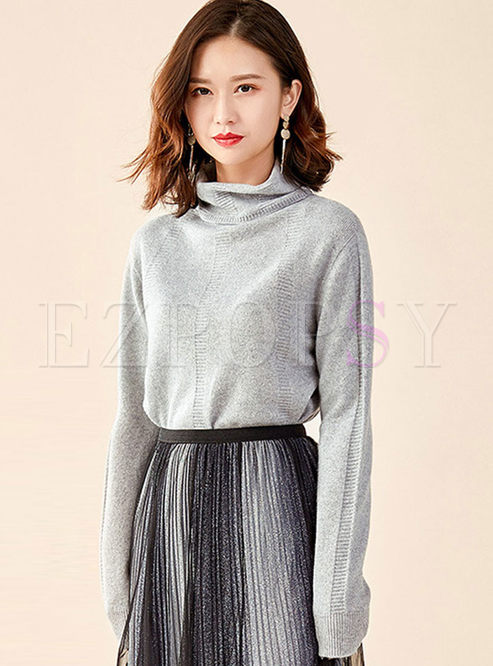 Turtleneck Solid Color Pullover Sweater