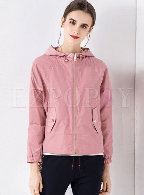 Casual Hooded Zippered Jacket With Pockets