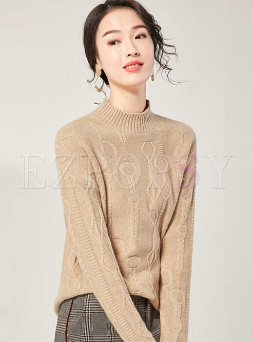 Tops | Sweaters | Solid Color Stand Collar Sweater