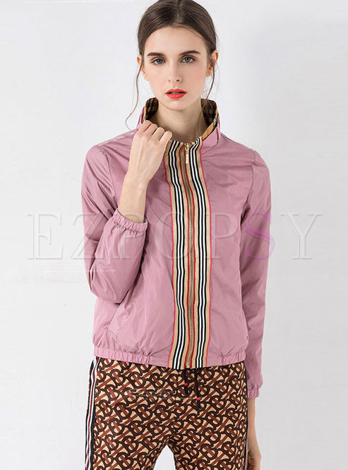 Outwear | Jackets/Coats | Plaid Patchwork Striped Zippered Jacket