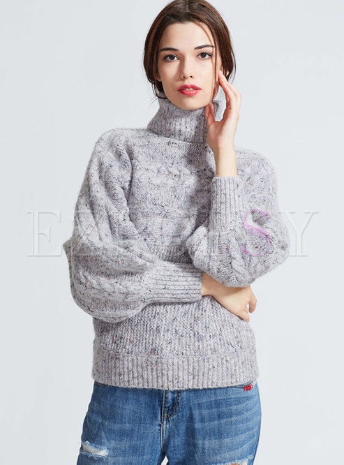 Turtleneck Lantern Sleeve Pullover Sweater 