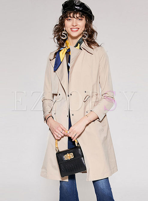 Lapel Long Sleeve Drawcord Trench Coat