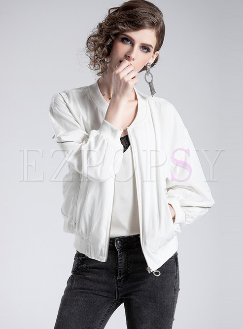 White V-neck Zipper Short Jacket