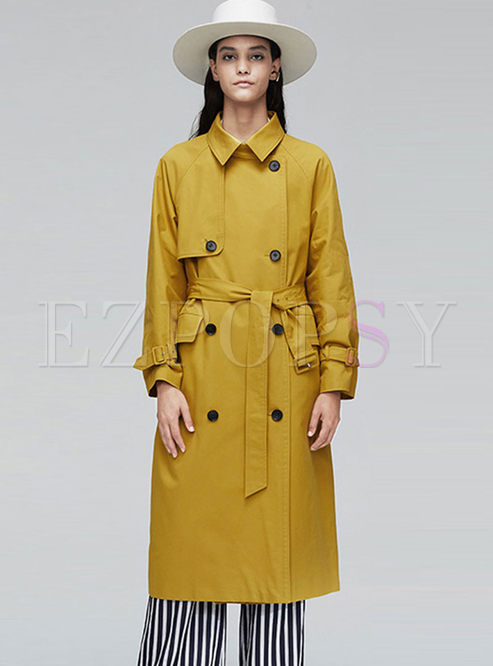 Outwear | Trench Coats | Solid Color Lapel Long Trench Coat
