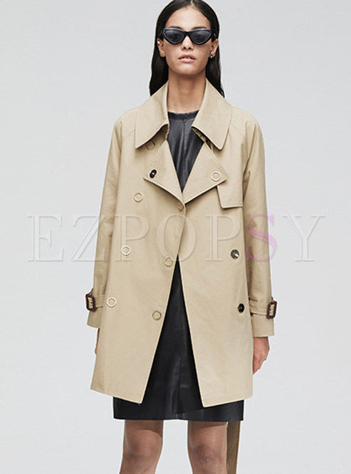  Solid Color Lapel Patchwork Trench Coat