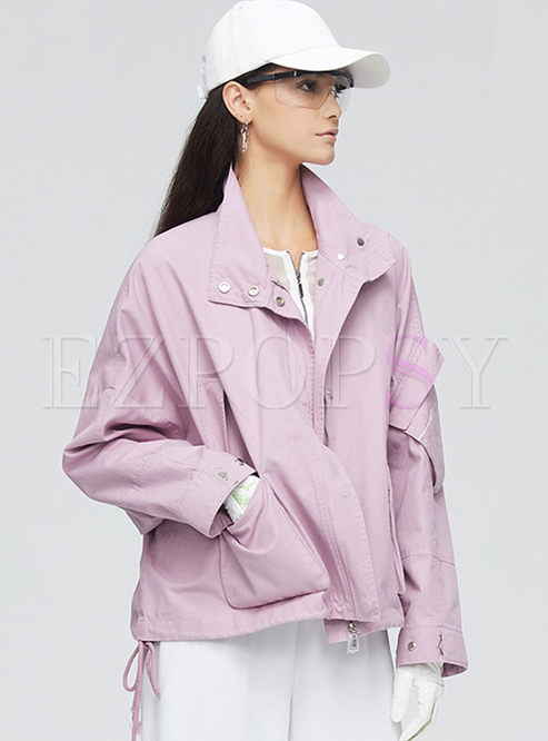 Pink Lapel Long Sleeve Loose Jacket