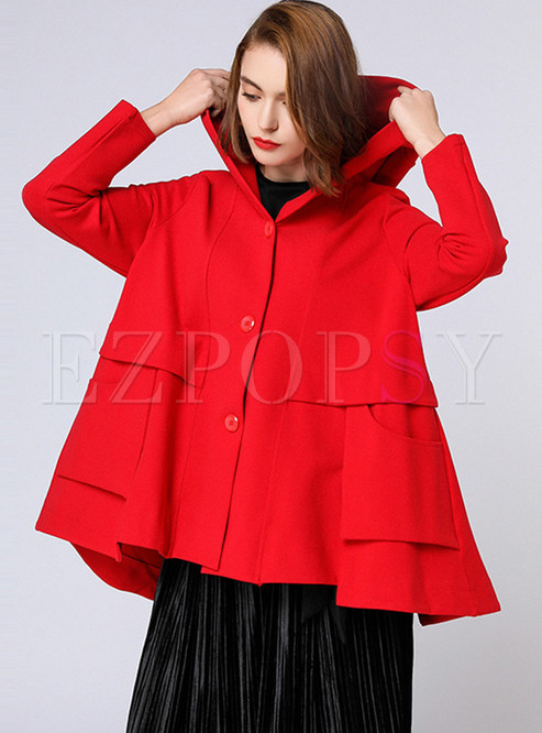 Red Plus Size Hooded Coat For Women