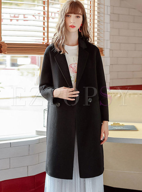 Notched Long Sleeve Wool Blended Overcoat