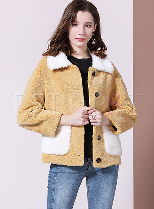 Lapel Color-blocked Thick Sherpa Jacket