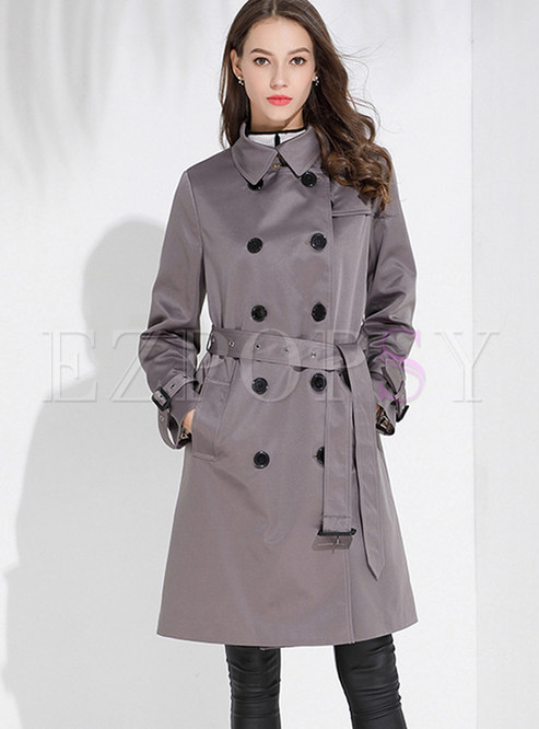 Gray Lapel Double-breasted Trench Coat