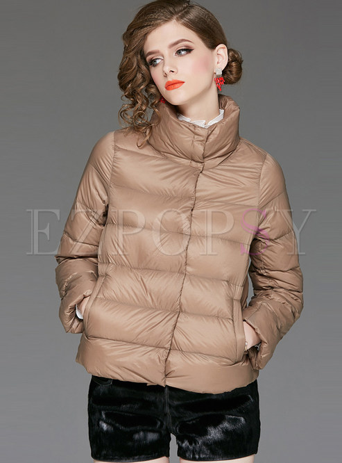 Casual Stand Collar Short Puffer Coat 