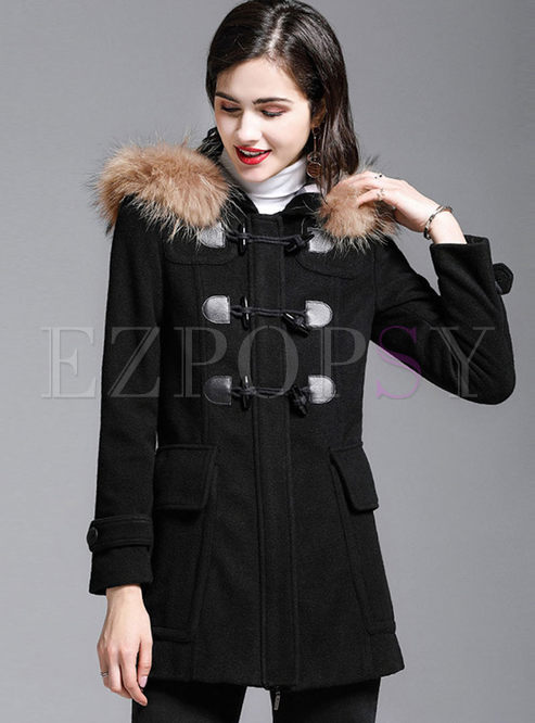 Hooded Solid Color Short Slim Peacoat