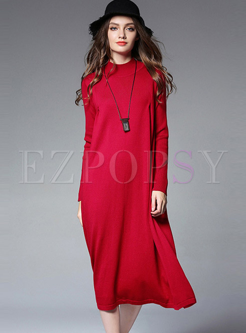 Brief Pullover Loose Long Sweater Dress