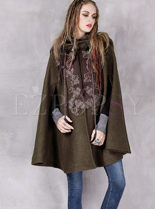 Hooded Cloak Wool Blended Coat