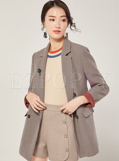 Casual Houndstooth Straight Loose Blazer