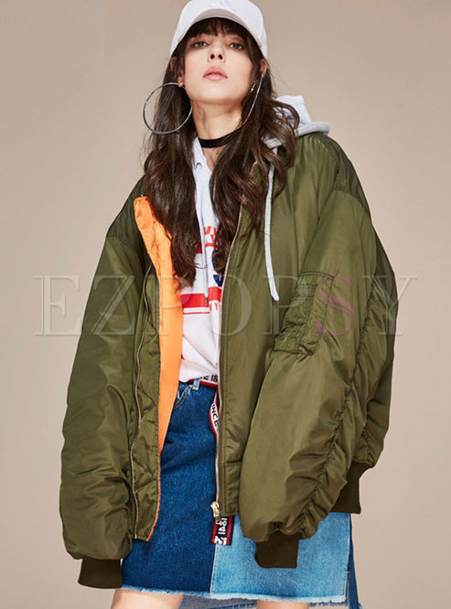 Hooded Long Sleeve Loose Thicken Bomber Jacket