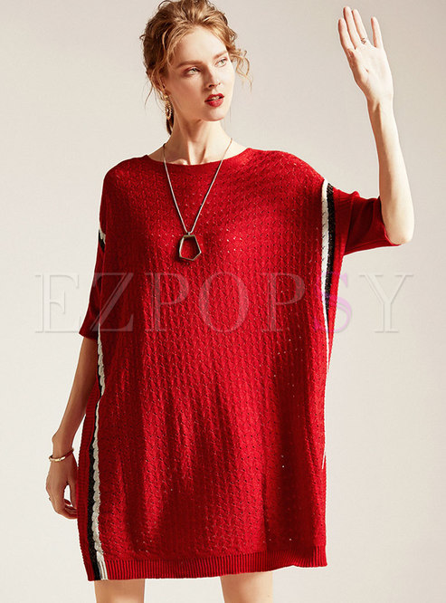 Color-blocked Straight Loose Sweater Dress