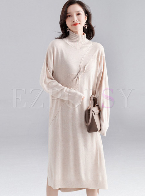 Solid Color Shift Sweater Dress