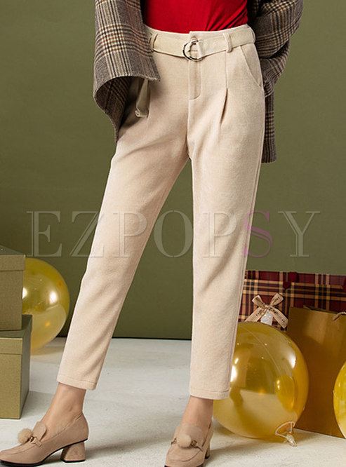 Solid Color Tapered Pants With Belt