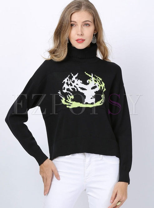 Turtleneck Long Sleeve Pullover Slit Sweater
