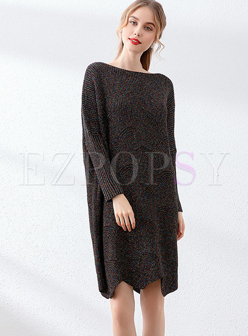 Color-blocked Irregular Loose Sweater Dress 