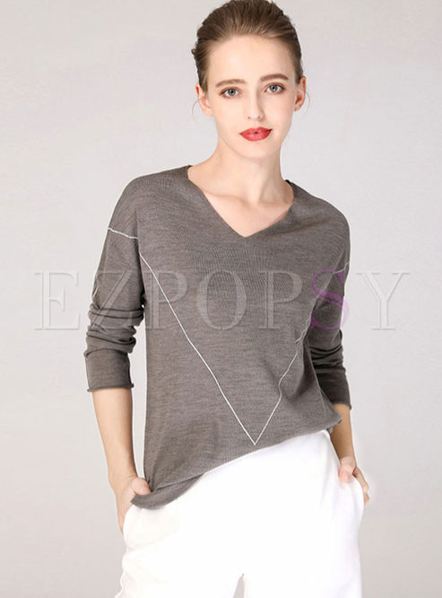 V-neck Pullover Loose Wool Sweater