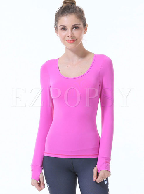 Scoop Neck Long Sleeve Backless Gym Top