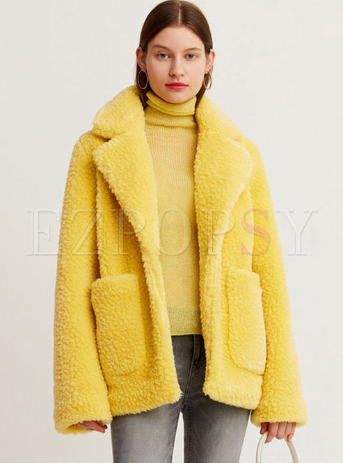 Outwear | Fur & Shearling Coats | Yellow Fleece Lapel Thick Teddy Coat