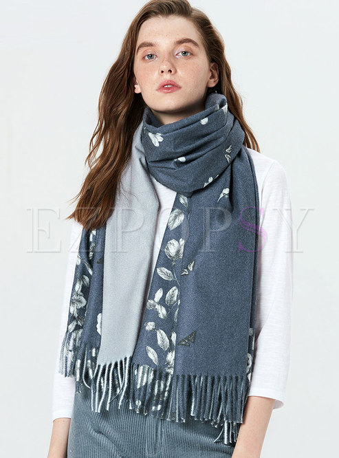 Print Tassel Color-blocked Thick Scarf 