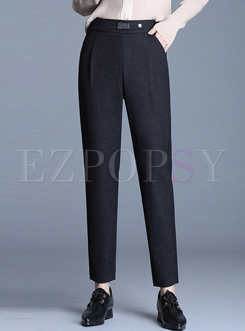 Casual Elastic Waisted Hairy Tapered Pants 