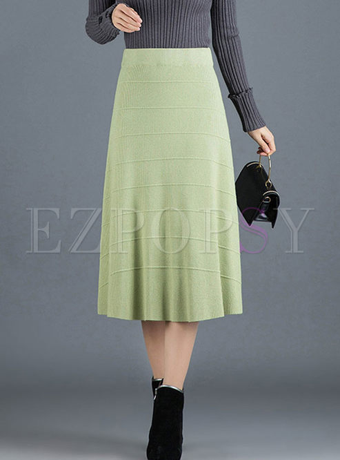 Solid Color High Waist Sweater Skirt