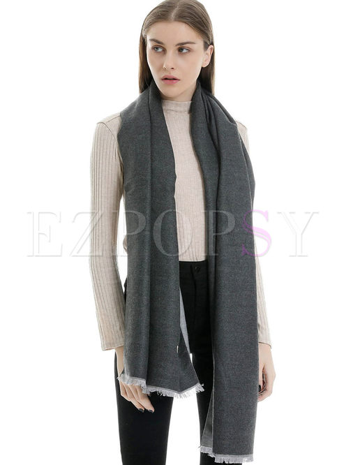 Color-blocked Faux Cashmere Fringed Scarf