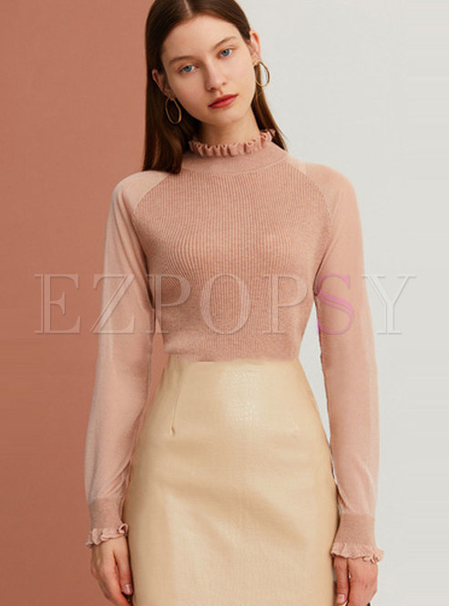 Solid Color Stand Collar Slim Sweater