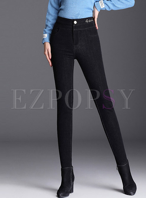High Waisted Elastic Cotton Thick Pencil Pants