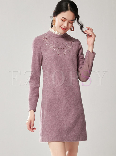 Patchwork Beading Hairy A Line Dress