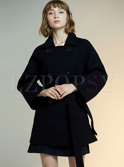 Black Turn Down Collar Double-breasted Coat