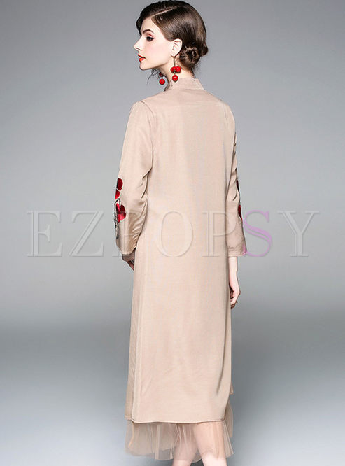 Dresses Maxi Dresses Mandarin Collar Embroidered Maxi Dress 