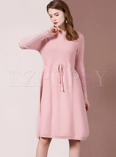 Long Sleeve Drawcord Sweater Dress