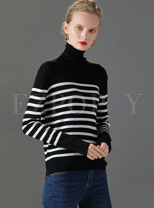 Turtleneck Striped Slim Thin Sweater