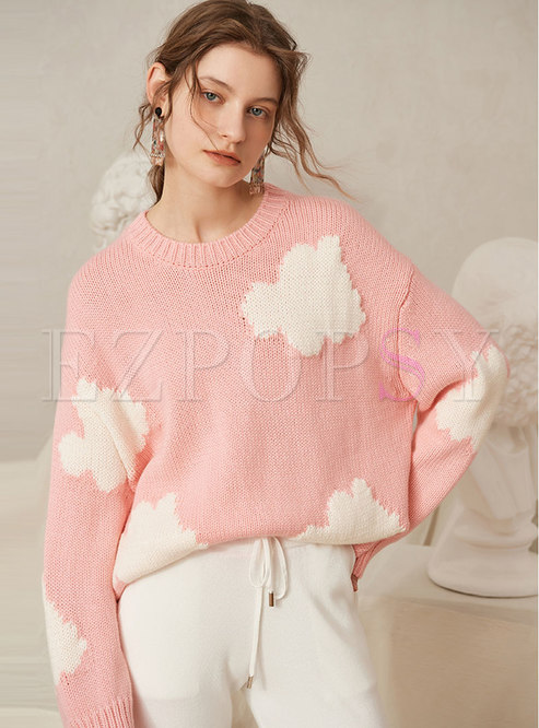 Crew Neck Color-blocked Loose Pullover Sweater