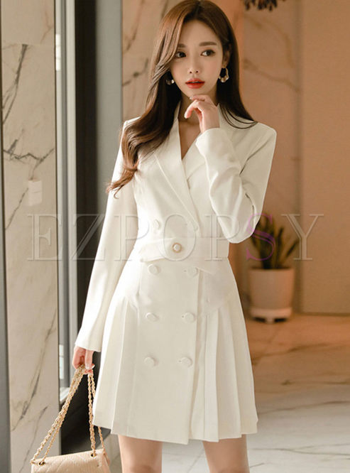 White Long Sleeve Work Short Dress