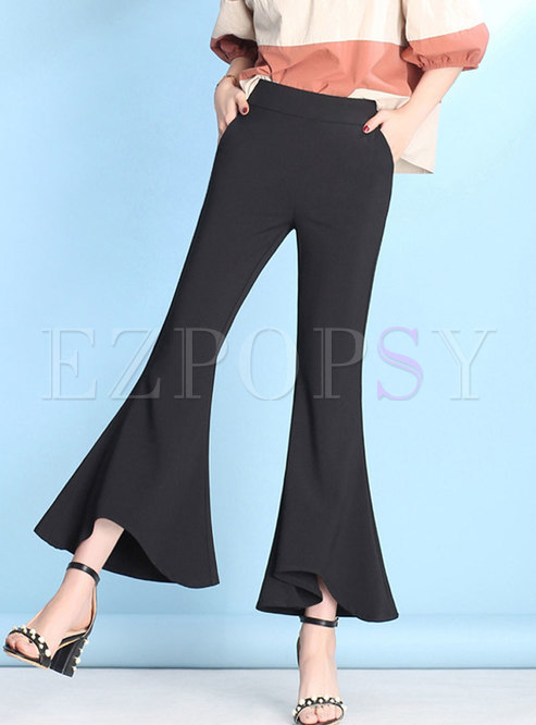 Solid Color Elastic Waisted Flare Pants