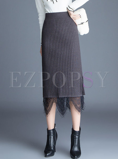 Elastic Waisted Patchwork Bodycon Knit Skirt